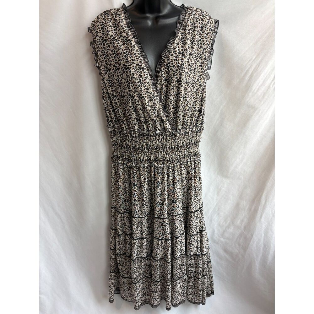 Liz Jordan Midi Dress Size 18 Tiered Animal Print Leopard Cheetah 90s Romantic